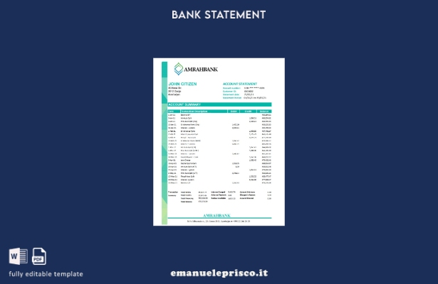 modello Excel di estratto conto bancario Amrahbank dell'Azerbaigian in stile ver